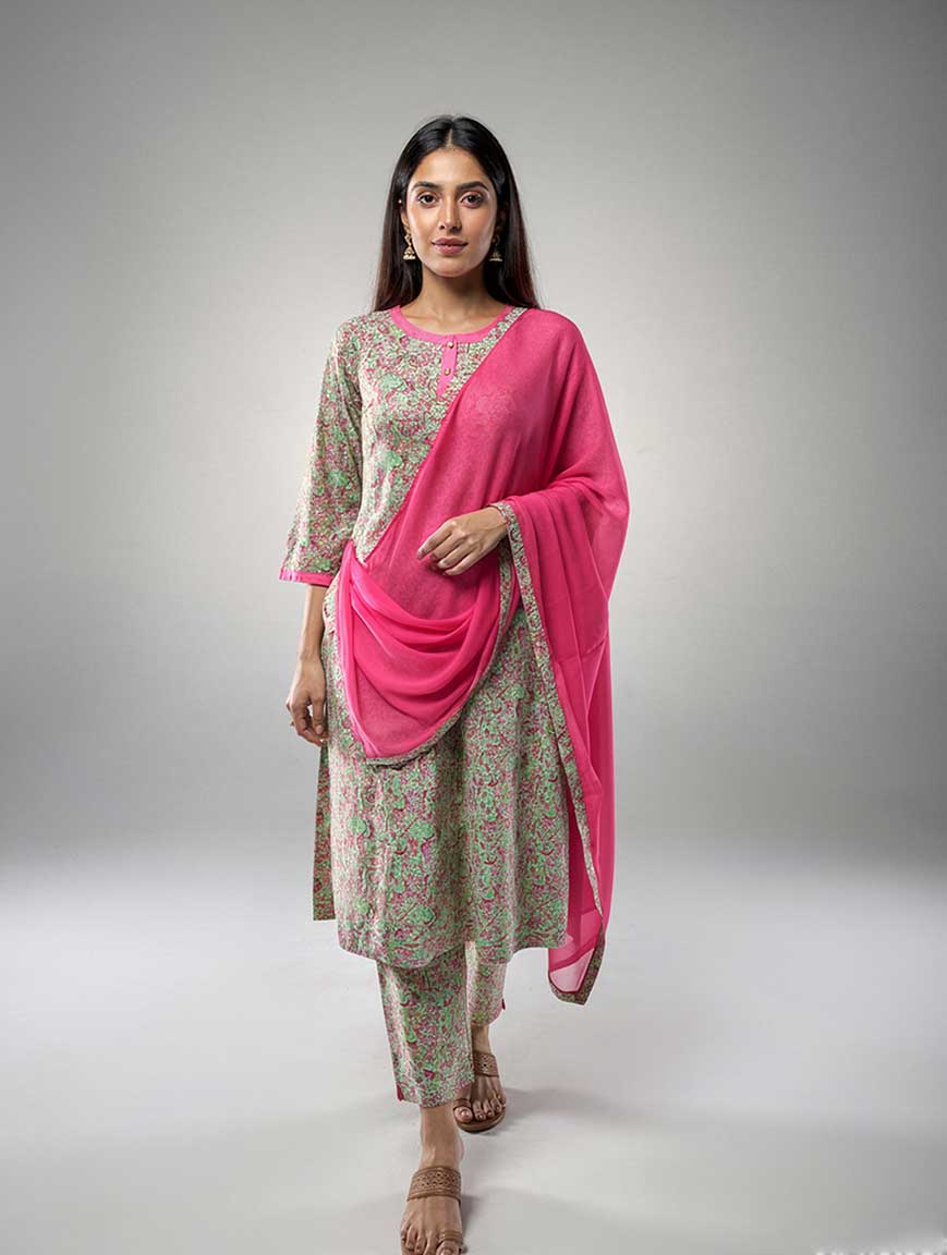 3-Piece Lawn Suit With Shaffon Dupatta